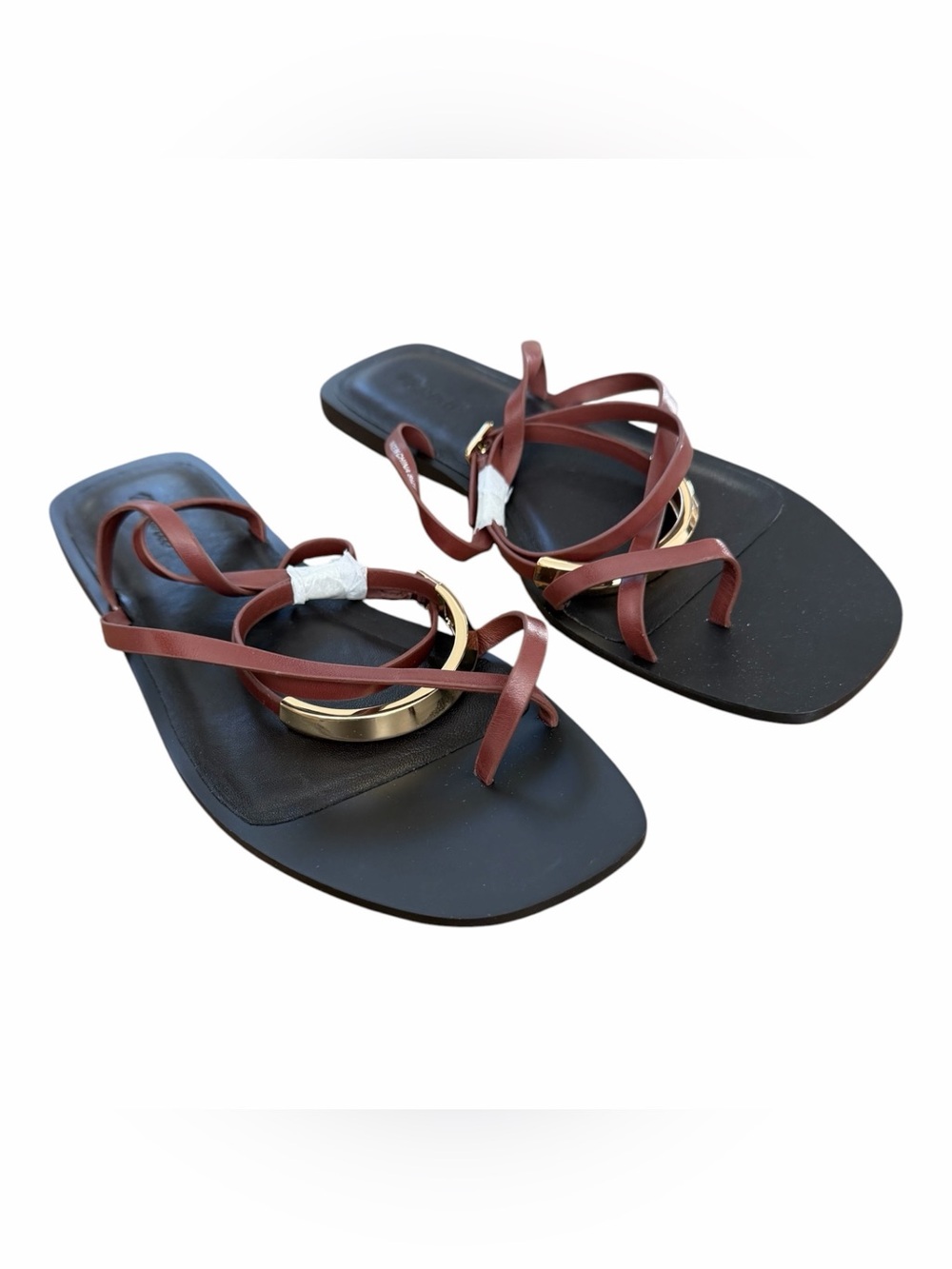 Madewell Burgundy Leather Strappy Sandals with Gold Buckle - Picture 6 of 7